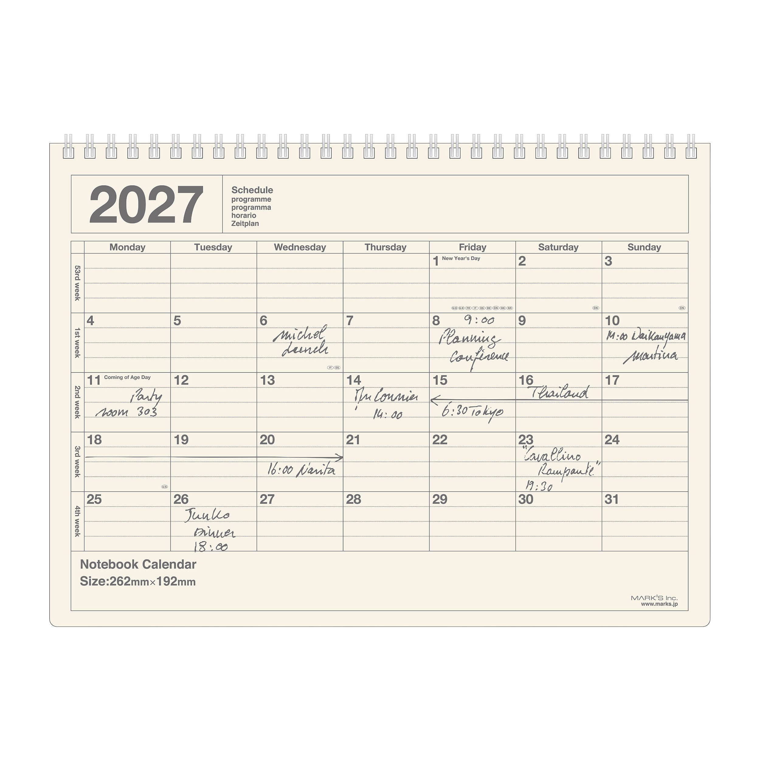 B5 Monthly Notebook Calendar (Jan - Dec 2027)