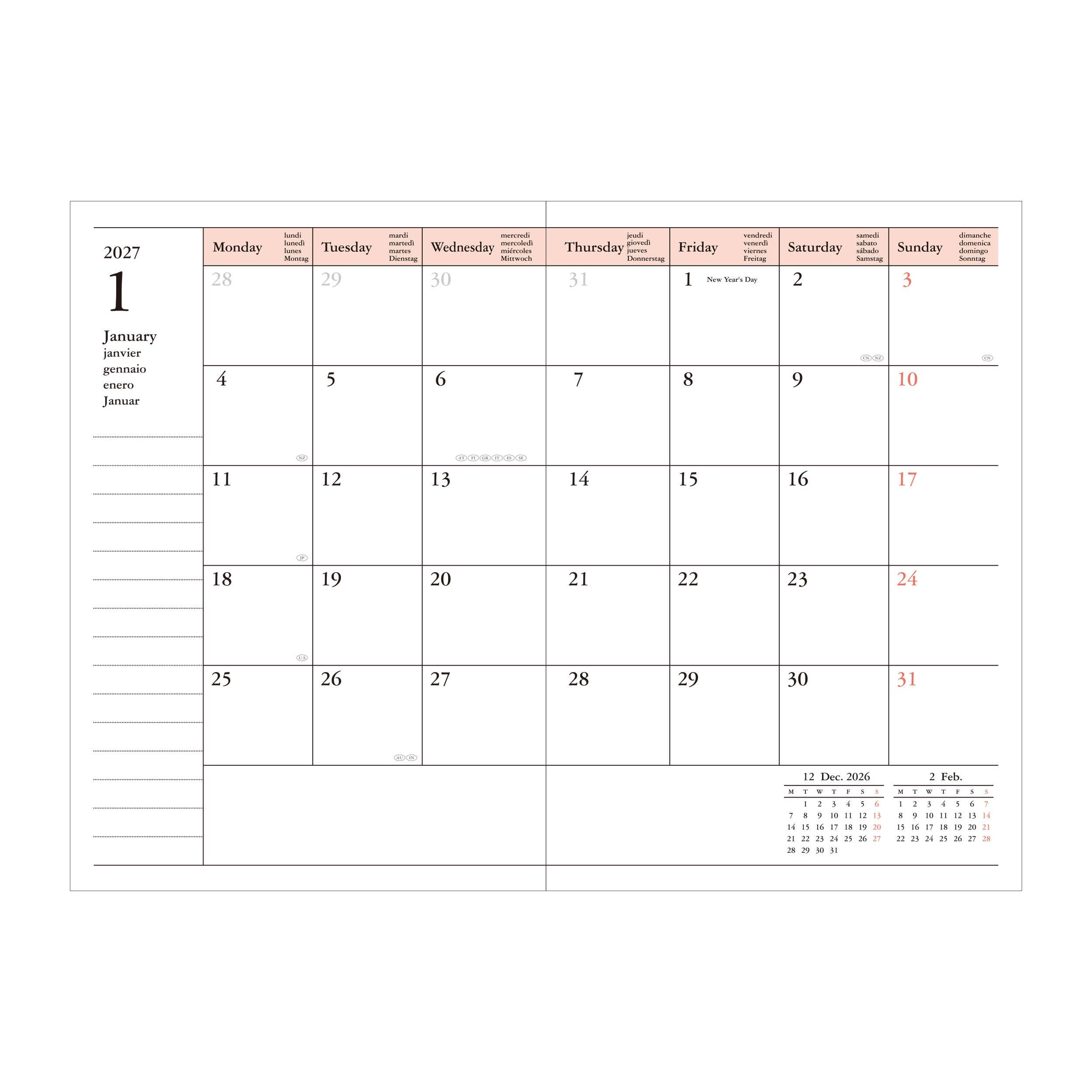 A6 Weekly Vertical Planner – Hourly Layout Sep 2026–Dec 2027