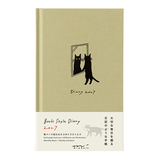 Midori Book Style Diary 2027 – B6 Beige Cat (Monthly + Weekly)