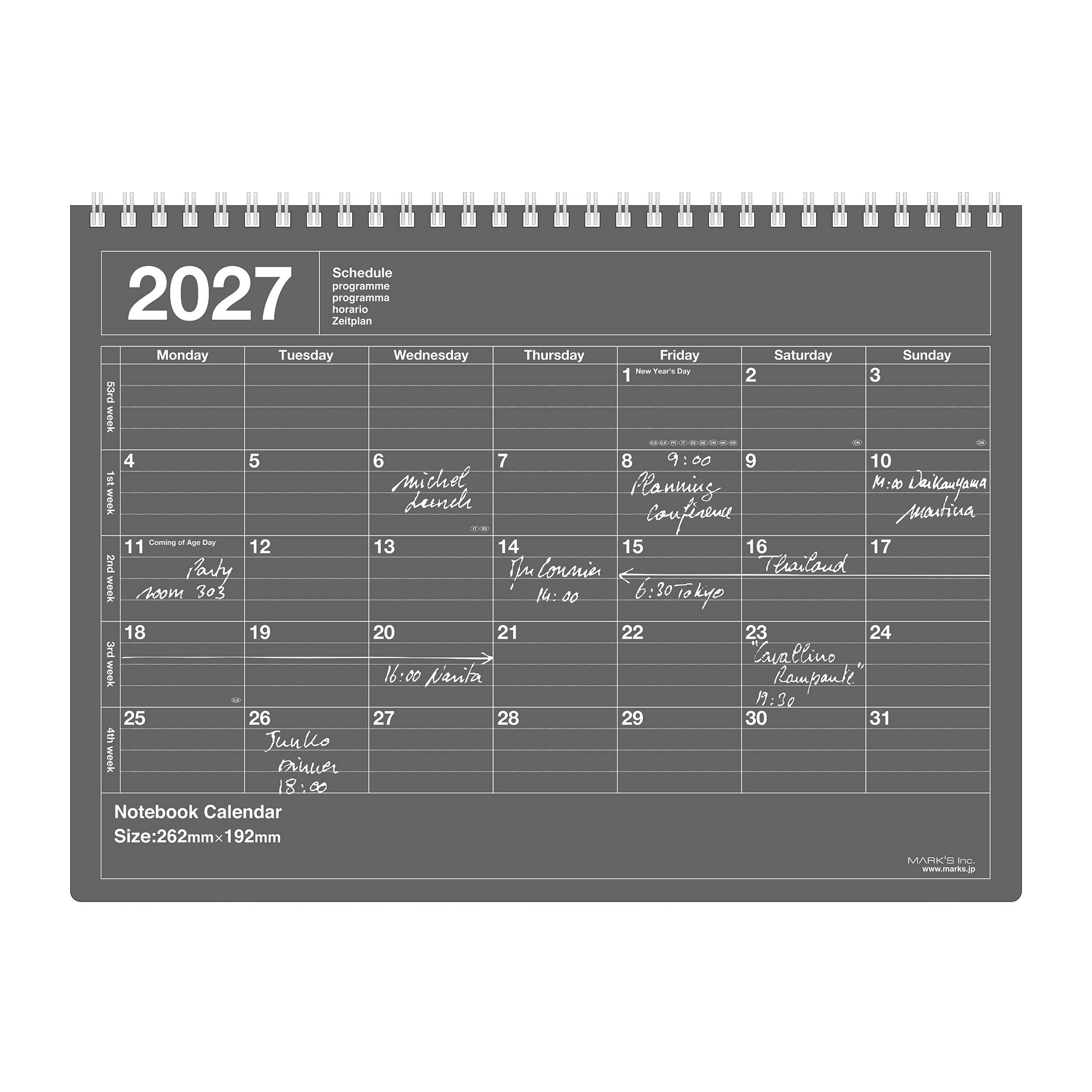B5 Monthly Notebook Calendar (Jan - Dec 2027)