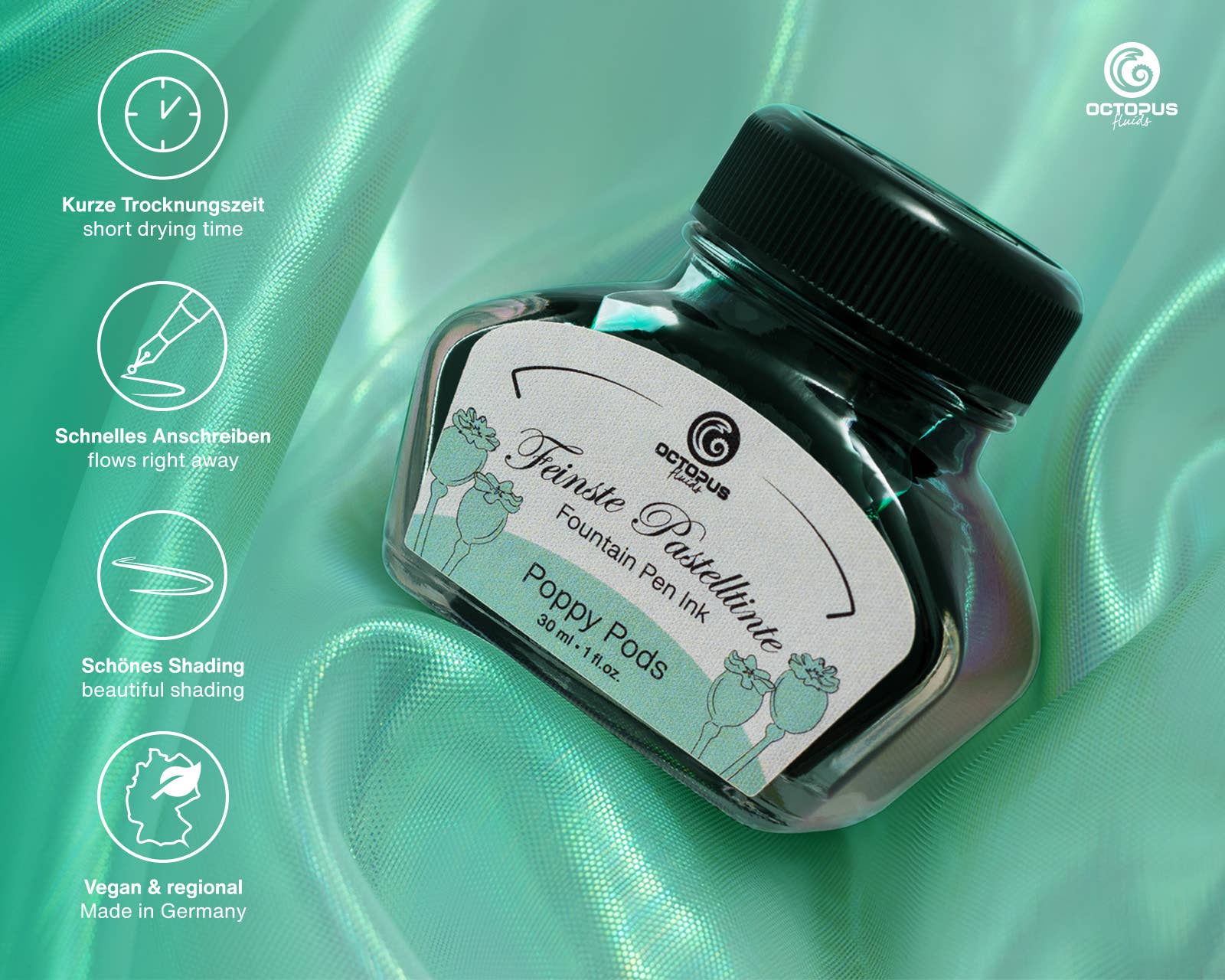 Octopus Fluids Writing Ink – Poppy Pods (Pastel Mint)