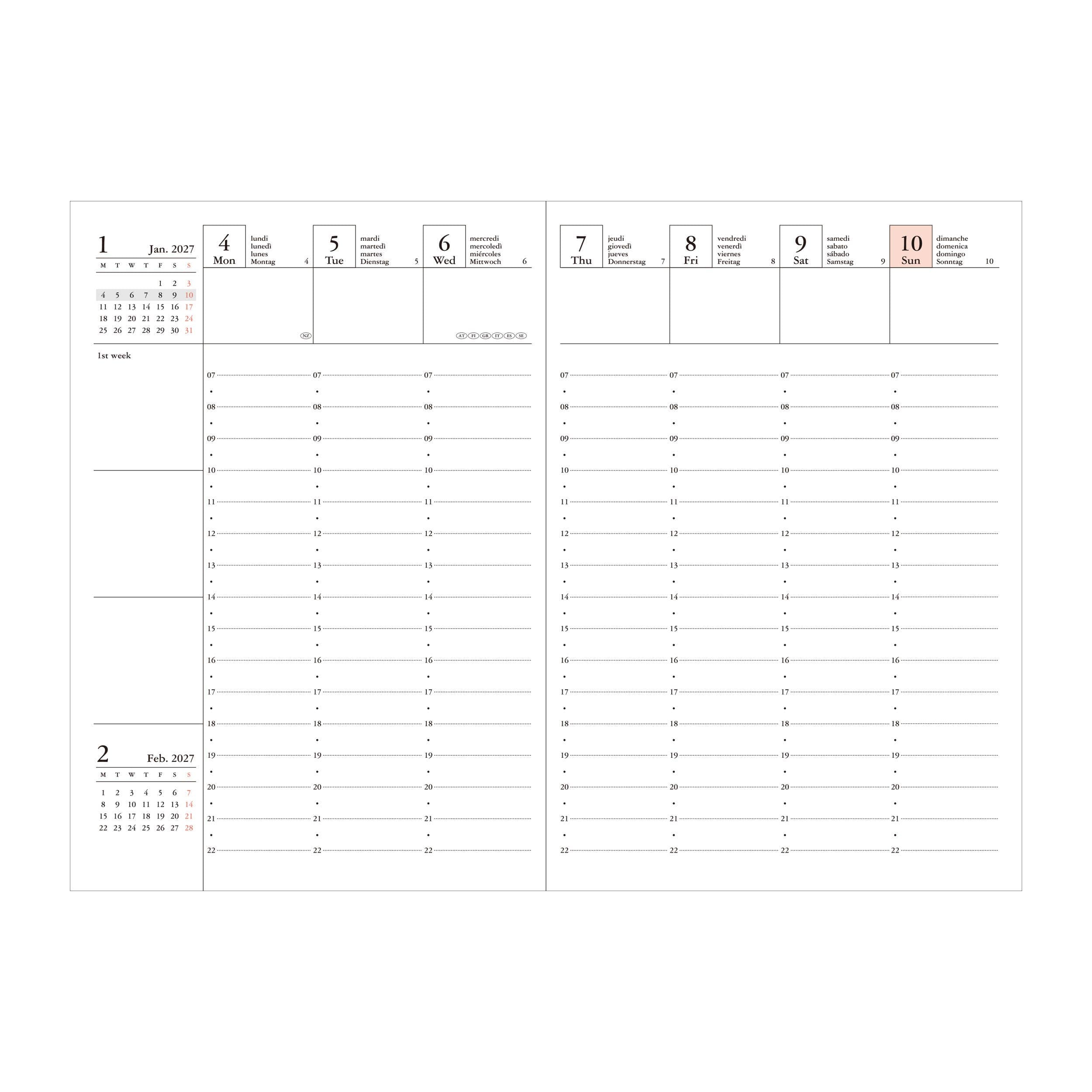 A6 Weekly Vertical Planner – Hourly Layout Sep 2026–Dec 2027