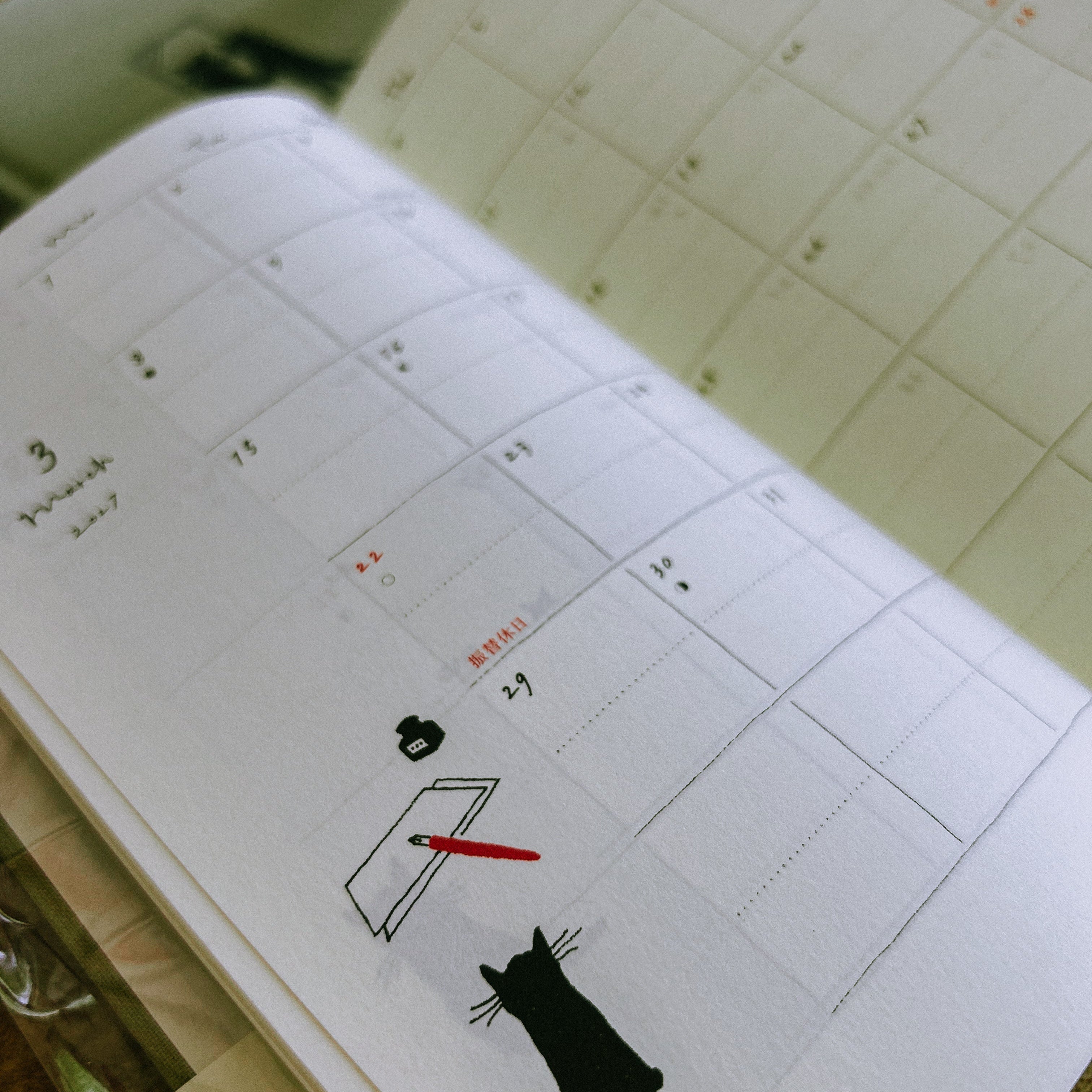 Midori Book Style Diary 2027 – B6 Beige Cat (Monthly + Weekly)