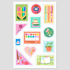 Cozy Creative Hobbies - Illustrated stamp Sticker Sheet