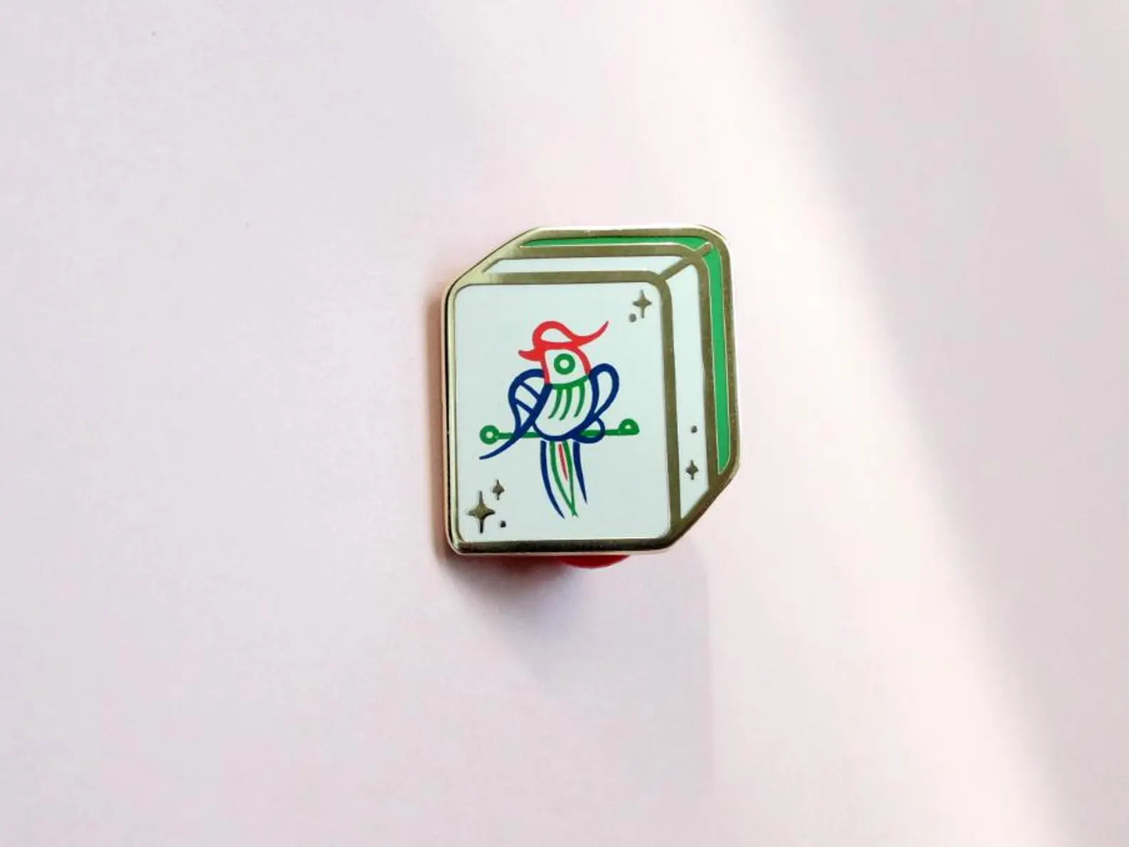 Mahjong Enamel Pin, Bird Bamboo